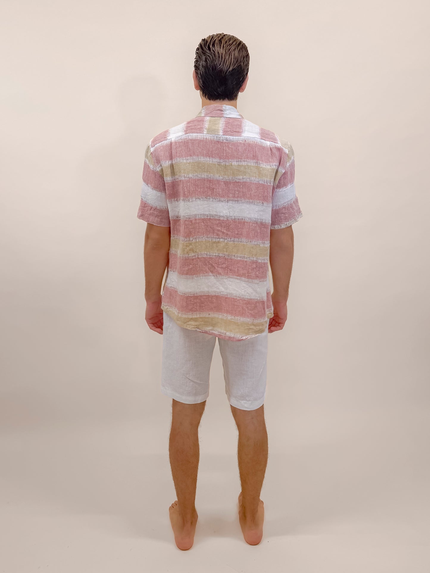 CAMICIA MEZZA MANICA IN LINO GREZZO EFFETTO STRAMATO