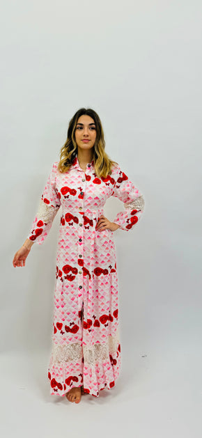 DRESS LUCY IN PINK MAJOLICA PRINTED LINEN