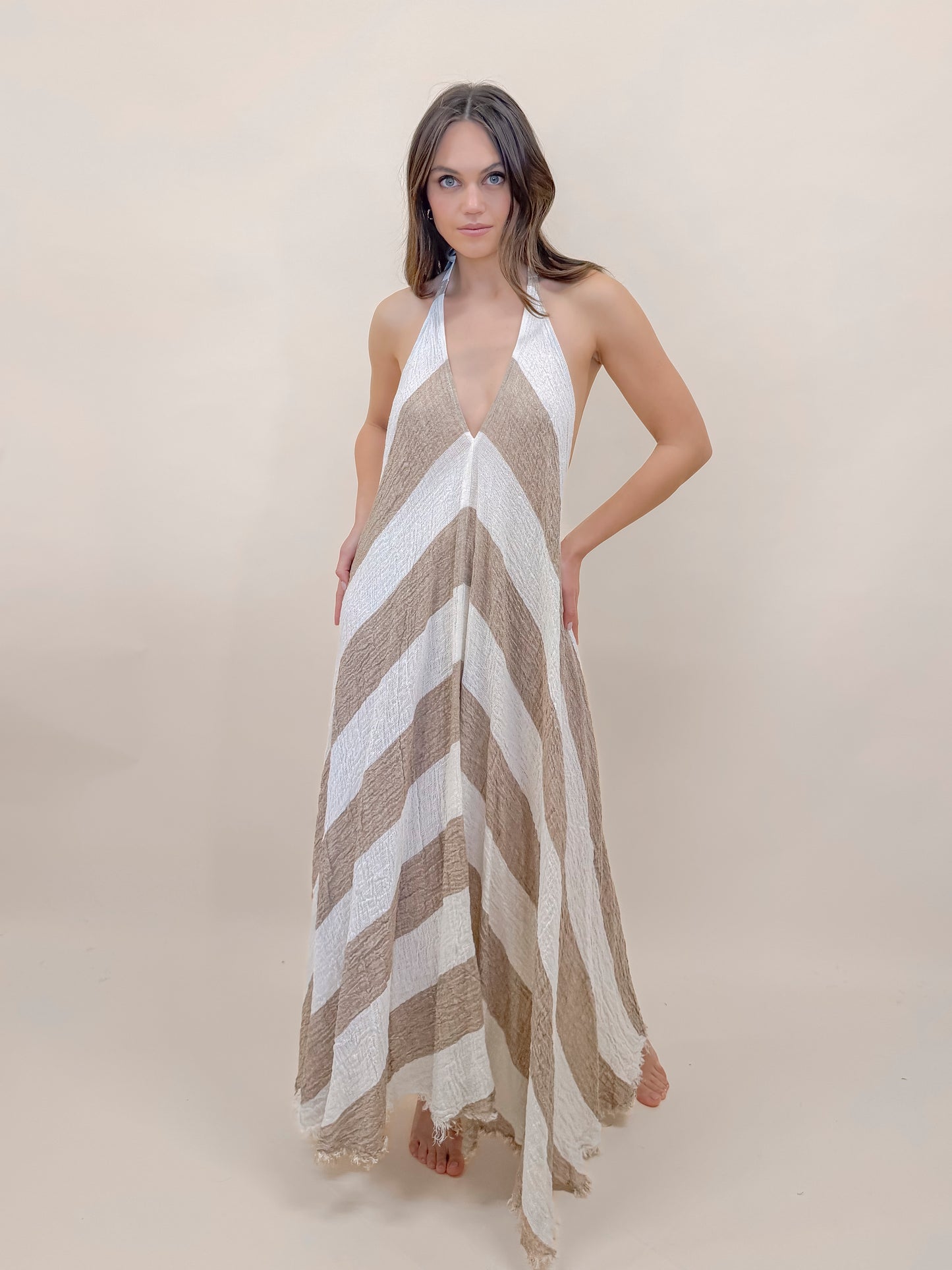 ABITO LINO, RIGONE BROWN