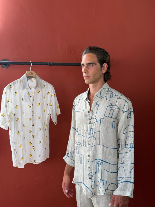 CAMICIA RICAMO POSITANO OUTLINE HOUSES EMBROIDERED