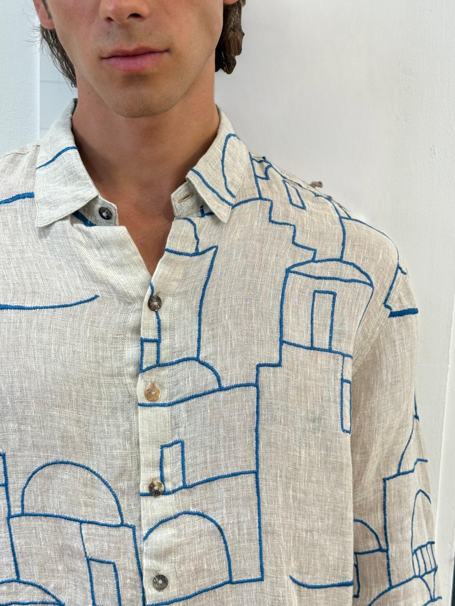 CAMICIA RICAMO POSITANO OUTLINE HOUSES EMBROIDERED