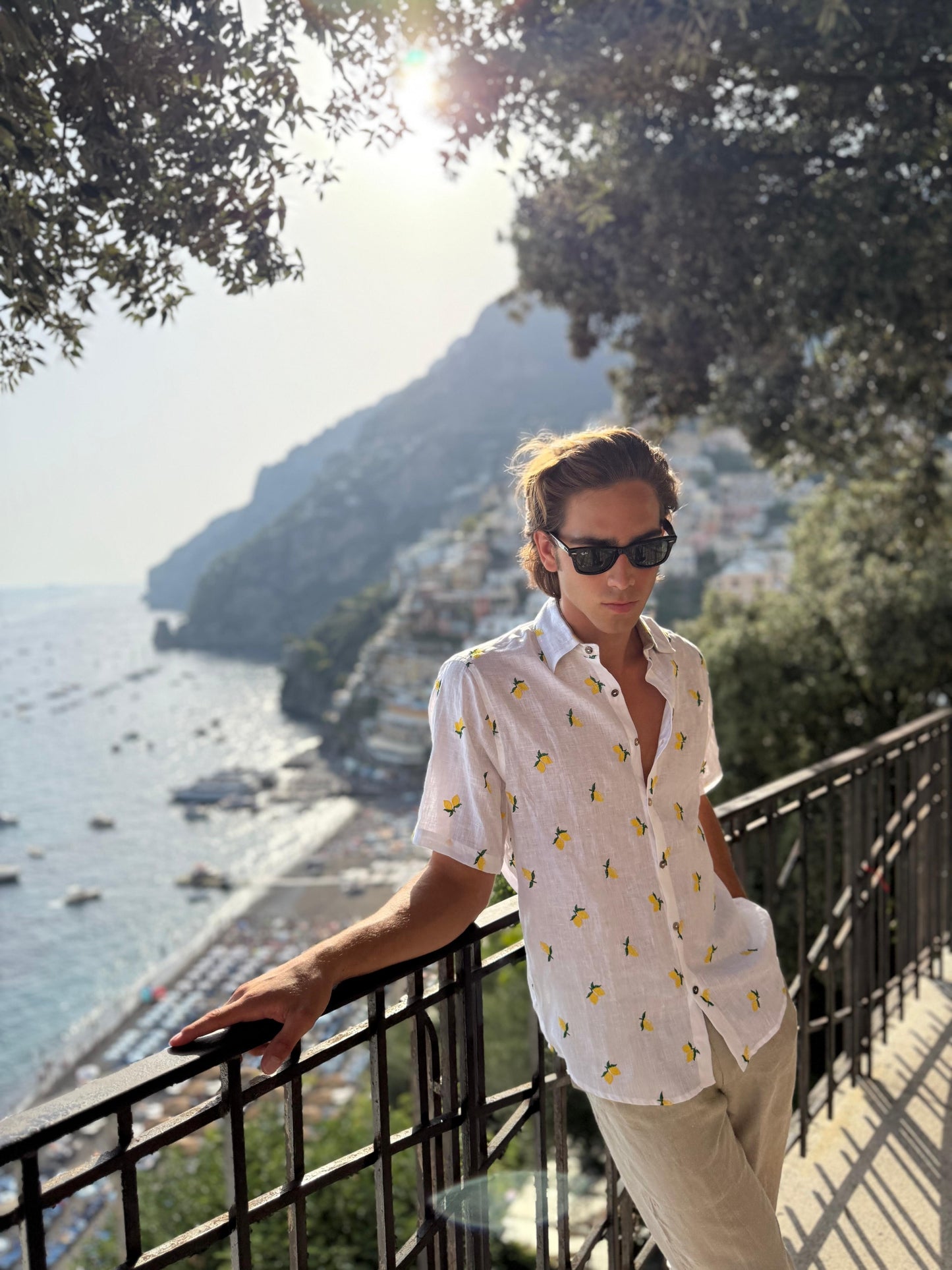 EMBROIDERED LEMON SHIRT FASHION BEACH POSITANO MADE IN ITALY