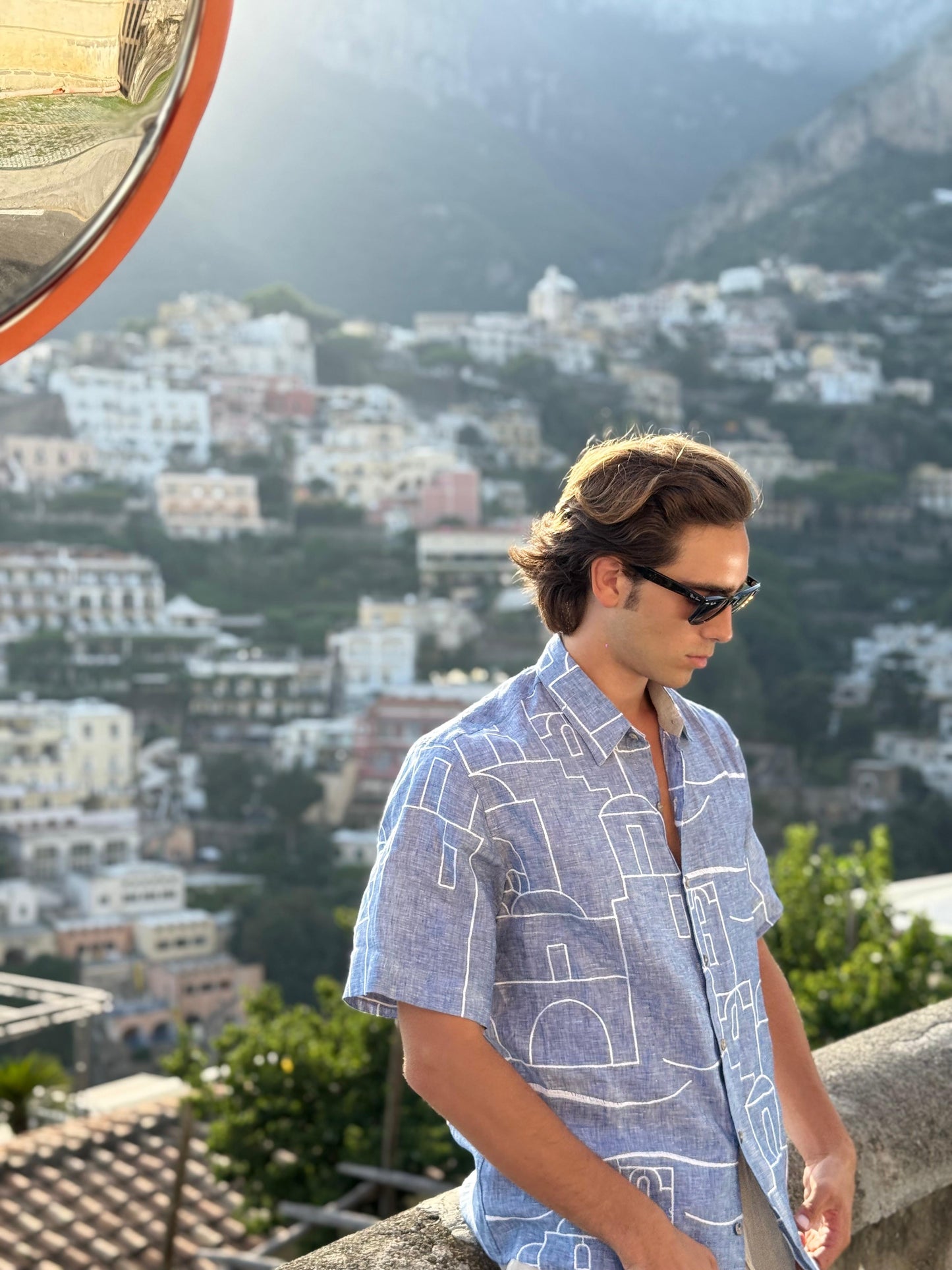 CAMICIA MEZZA MENICA POSITANO PATTERN EMBROIDERED OUTLINE