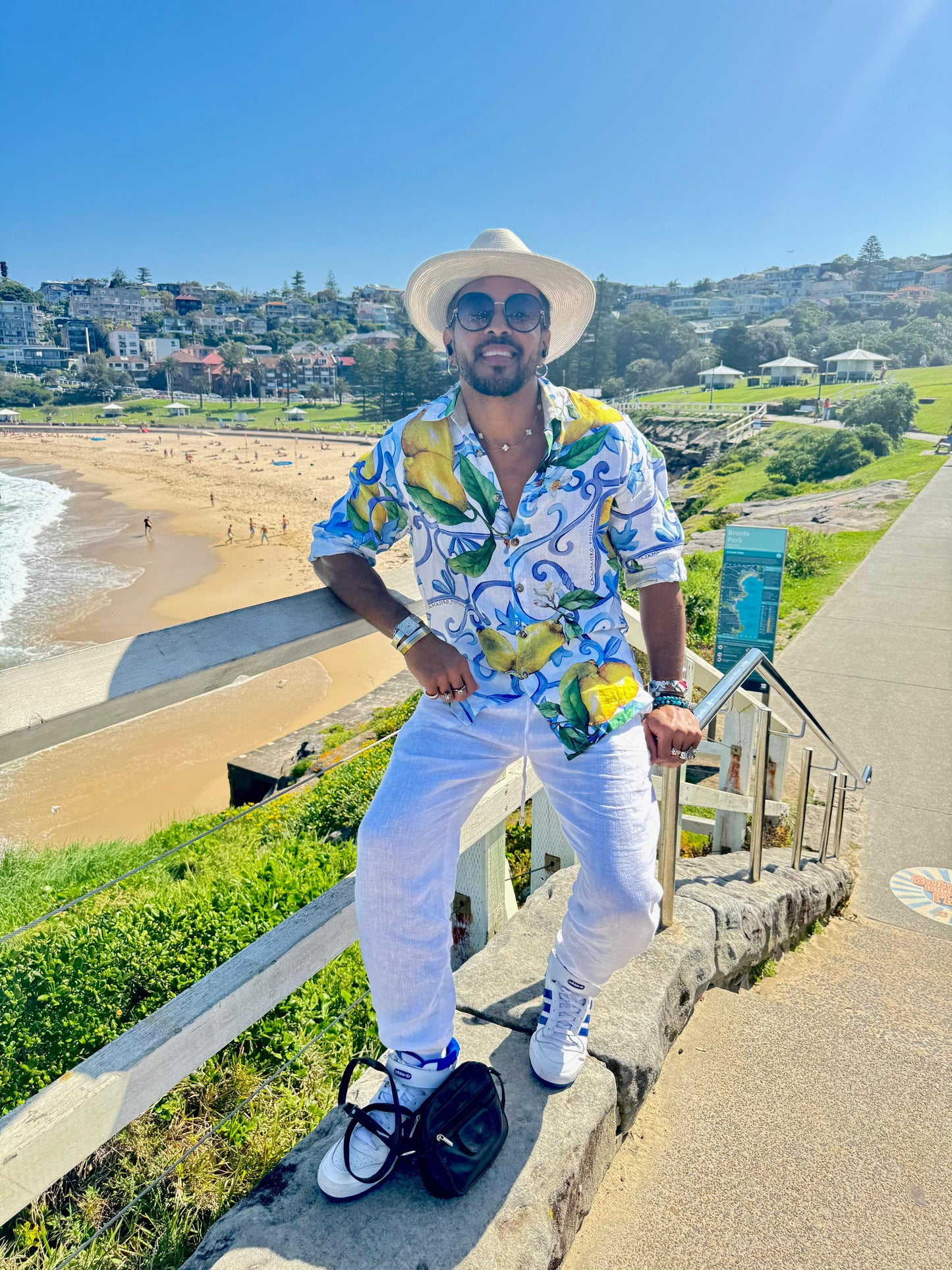 LEMON SHIRT WITH MAJOLICA PATTERNS IN 100% linen