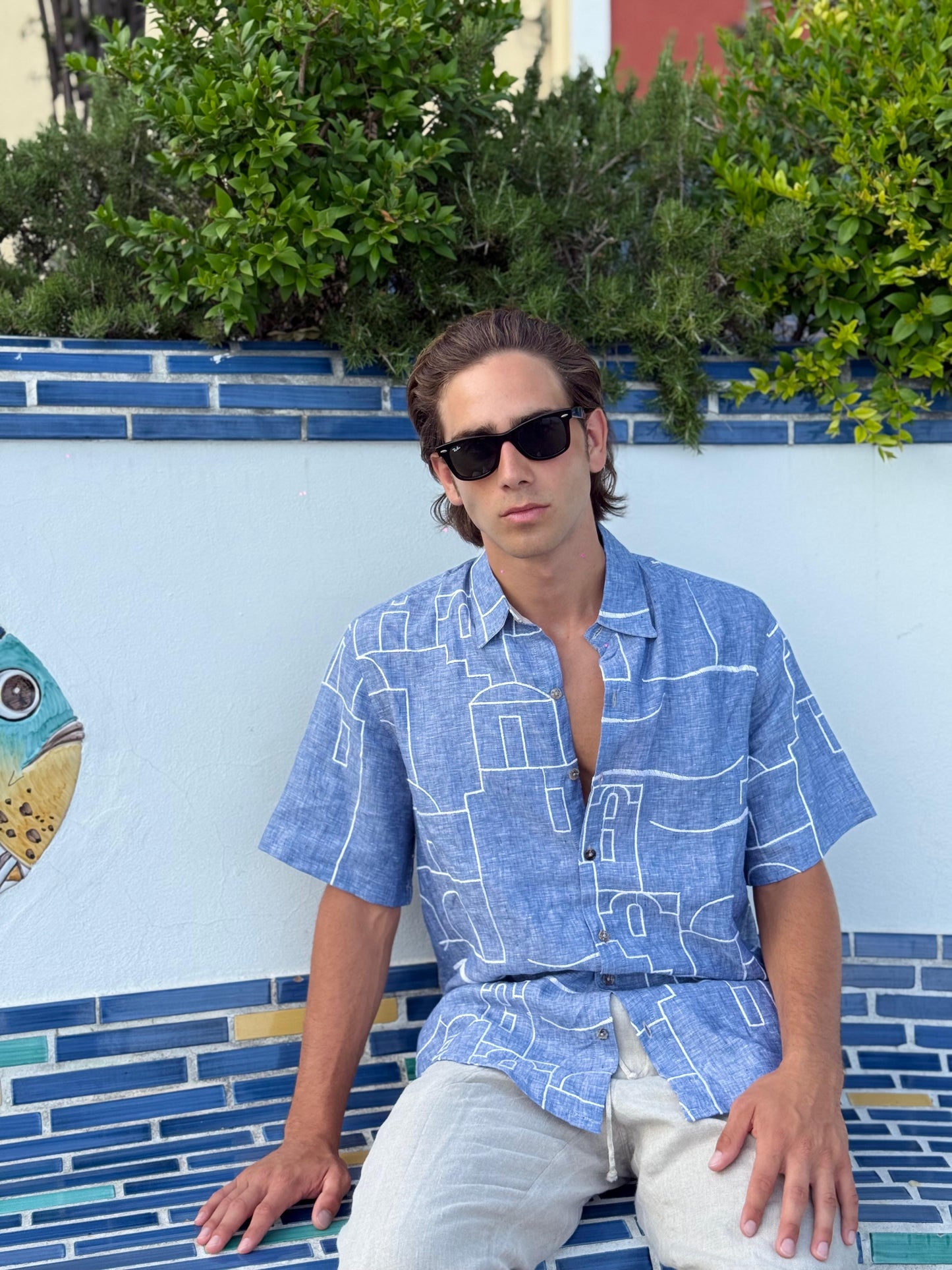 CAMICIA MEZZA MENICA POSITANO PATTERN EMBROIDERED OUTLINE