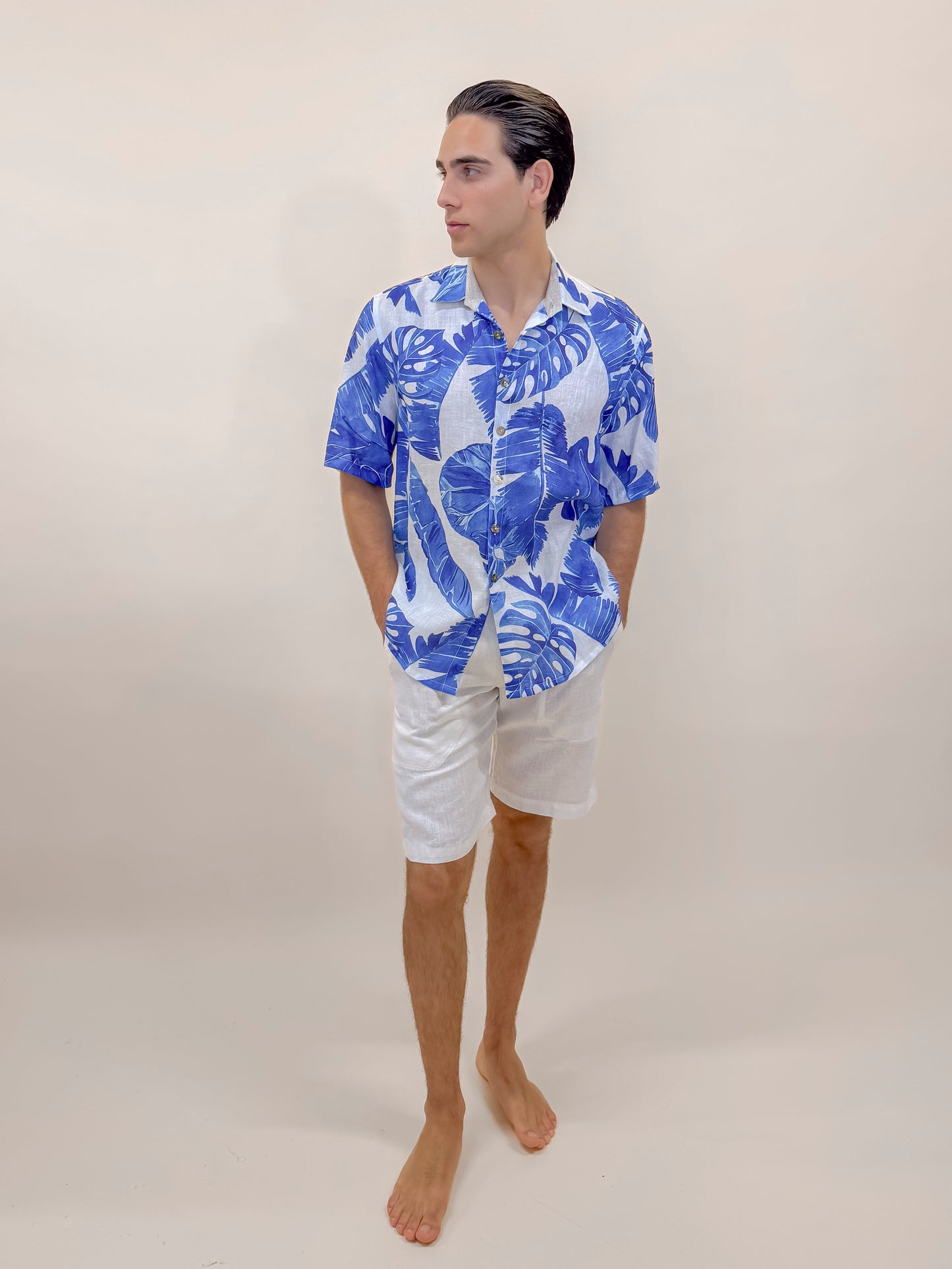 CAMICIA M/M FOGLIE BLU