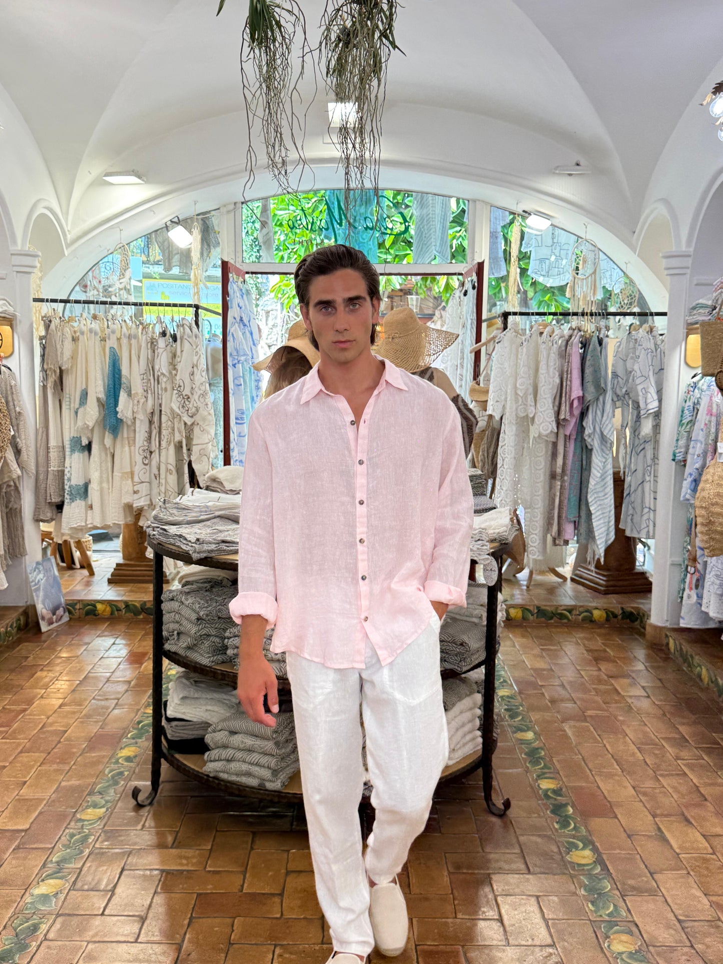SHIRT 100% LINEN COLORED STRIPES MADE IN ITALY
