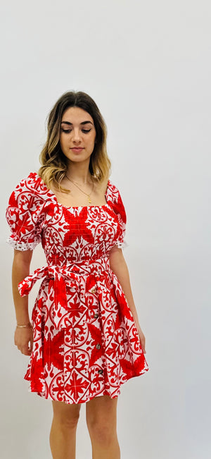 DRESS BIANCA IN PRINTED RED MAJOLICA