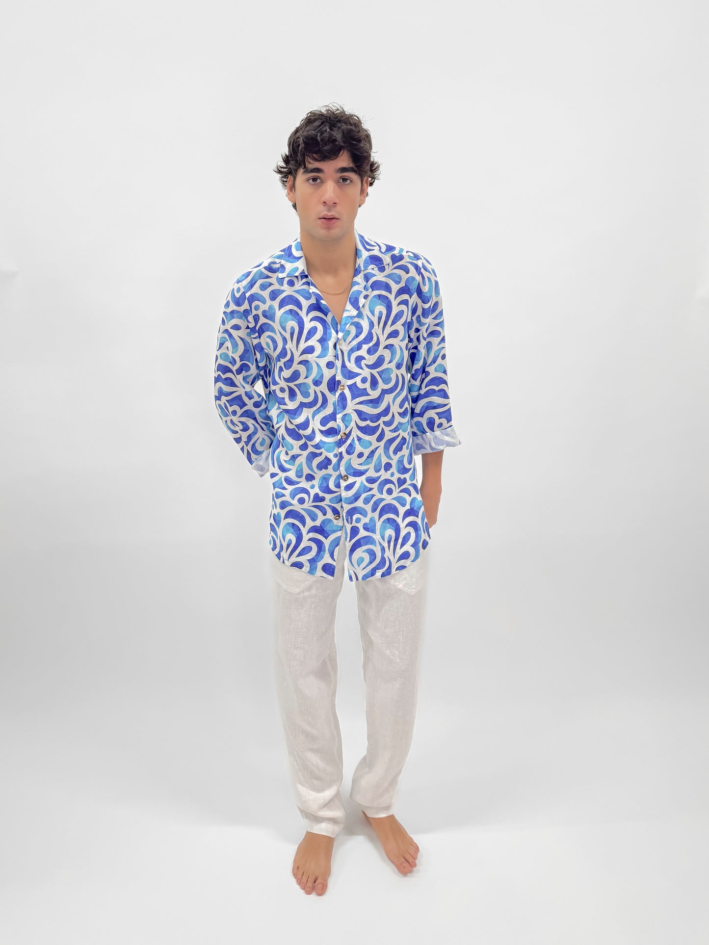 OCEAN WAVES LINEN SHIRT printed