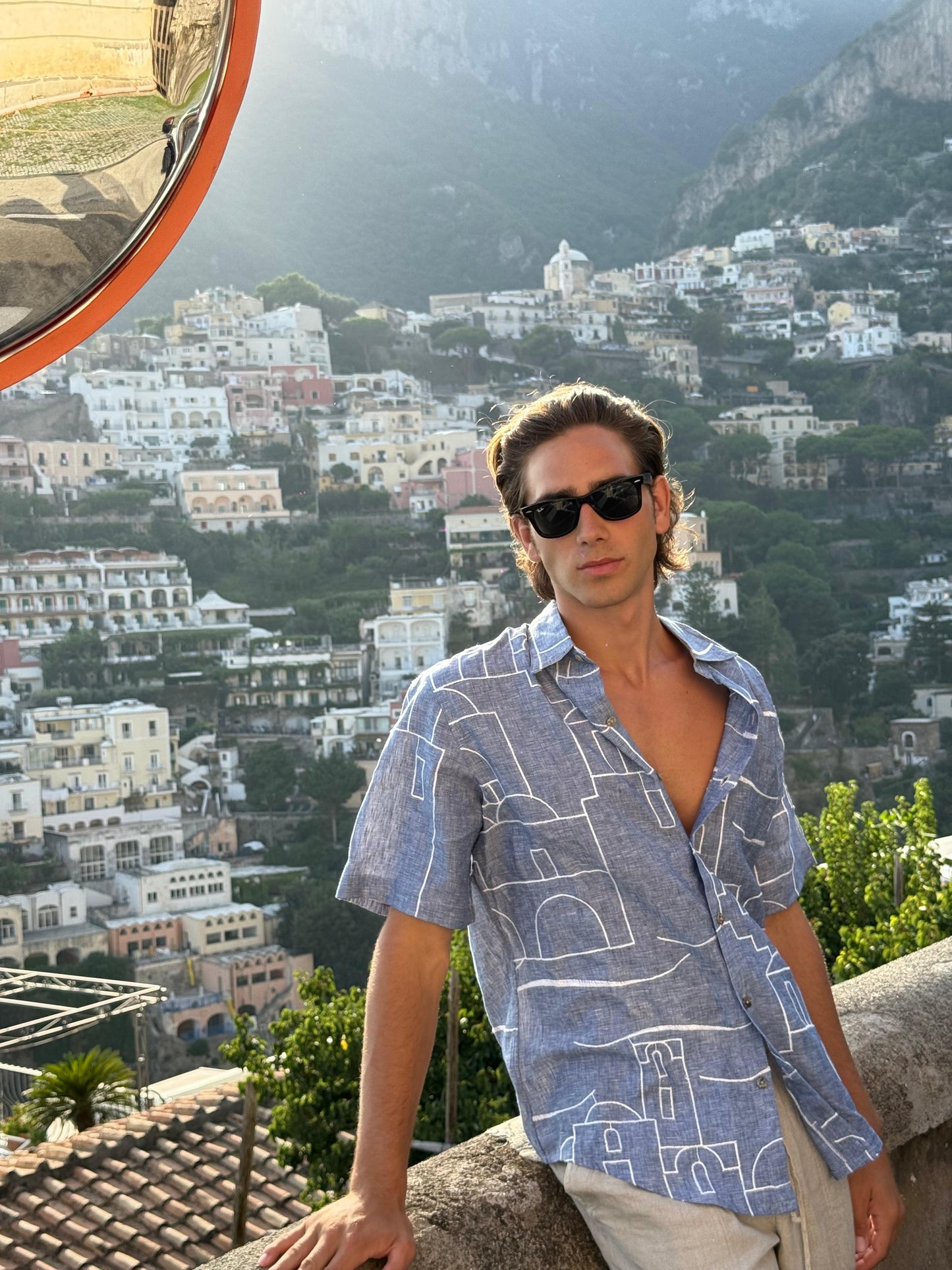 CAMICIA MEZZA MENICA POSITANO PATTERN EMBROIDERED OUTLINE