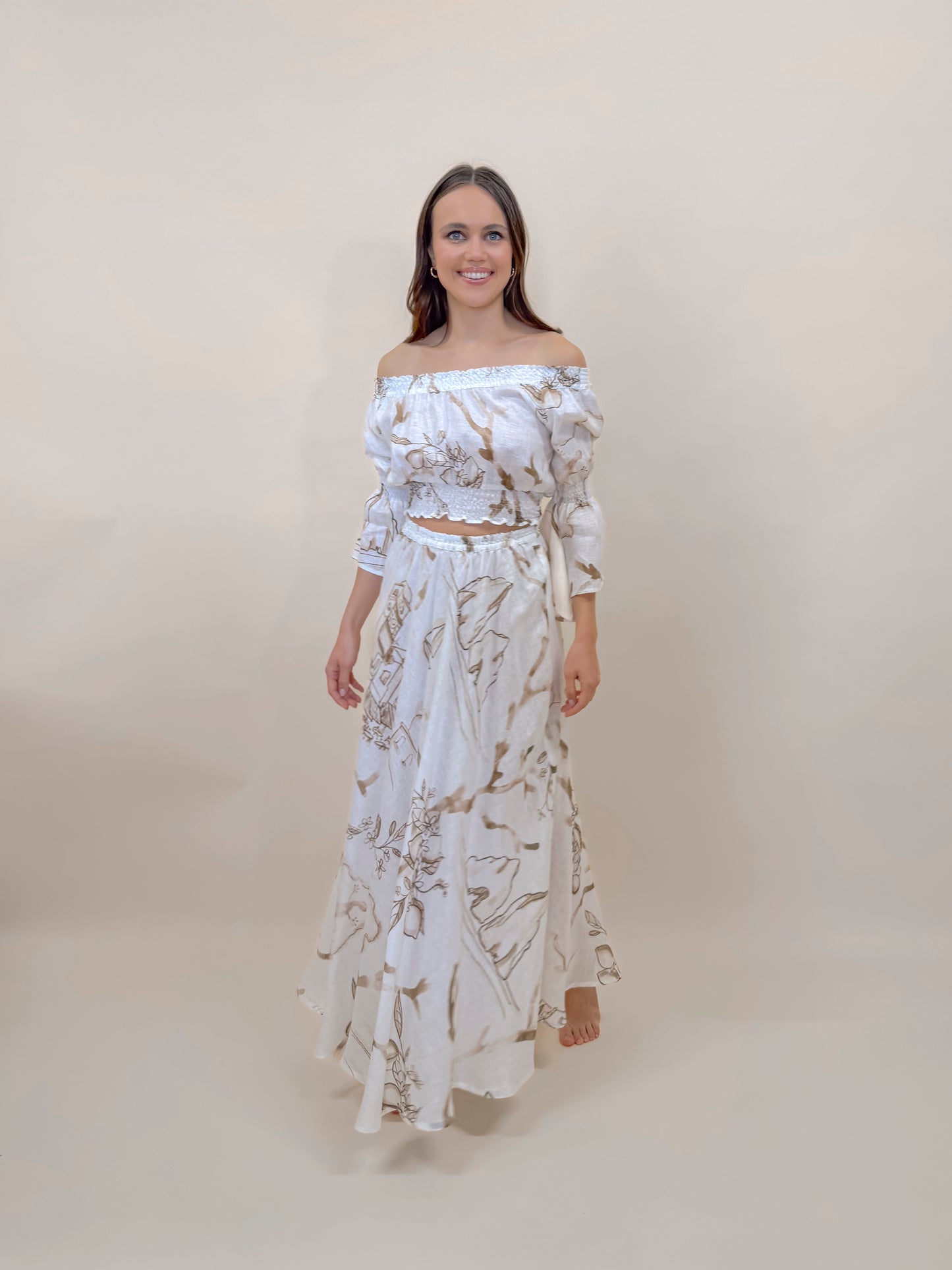 SET GONNA  E TOP STAMPA SOUVENIR, LINO MODA MARE POSITANO MADE IN ITALY