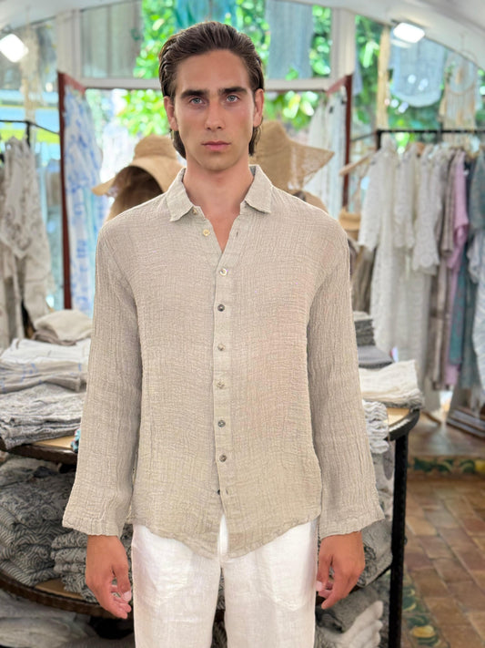 CAMICIA IN LINO RETE ÉCRU MADE IN ITALY