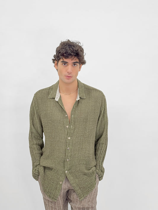 FULLBUTTONS RAW LINEN SHIRT green