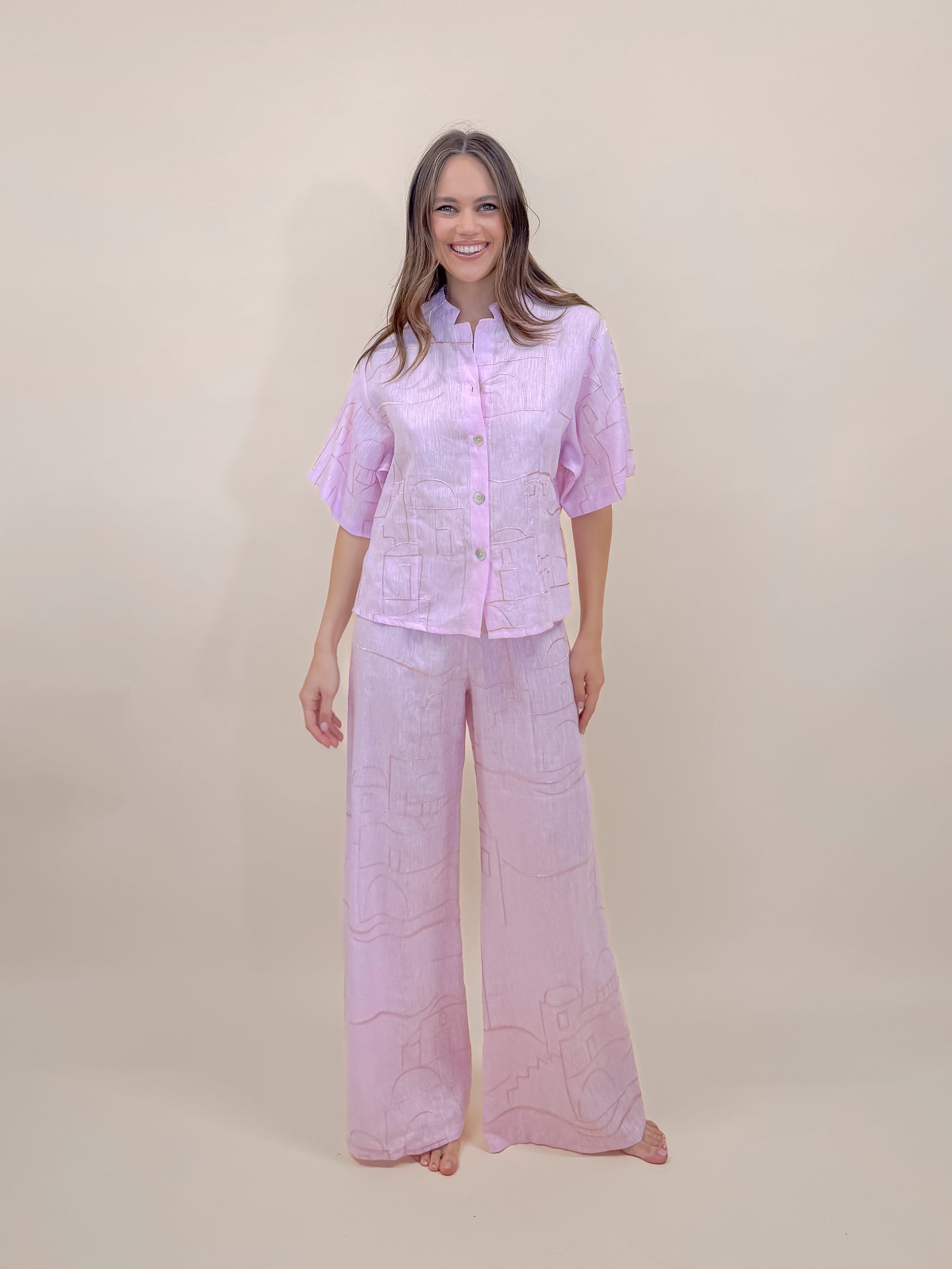 SHIRT IN LINO RICAMATO MODA MARE POSITANO MADE IN ITALY