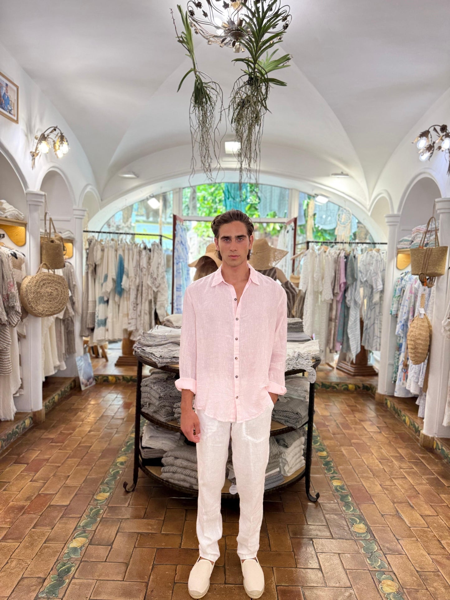 SHIRT 100% LINEN COLORED STRIPES MADE IN ITALY