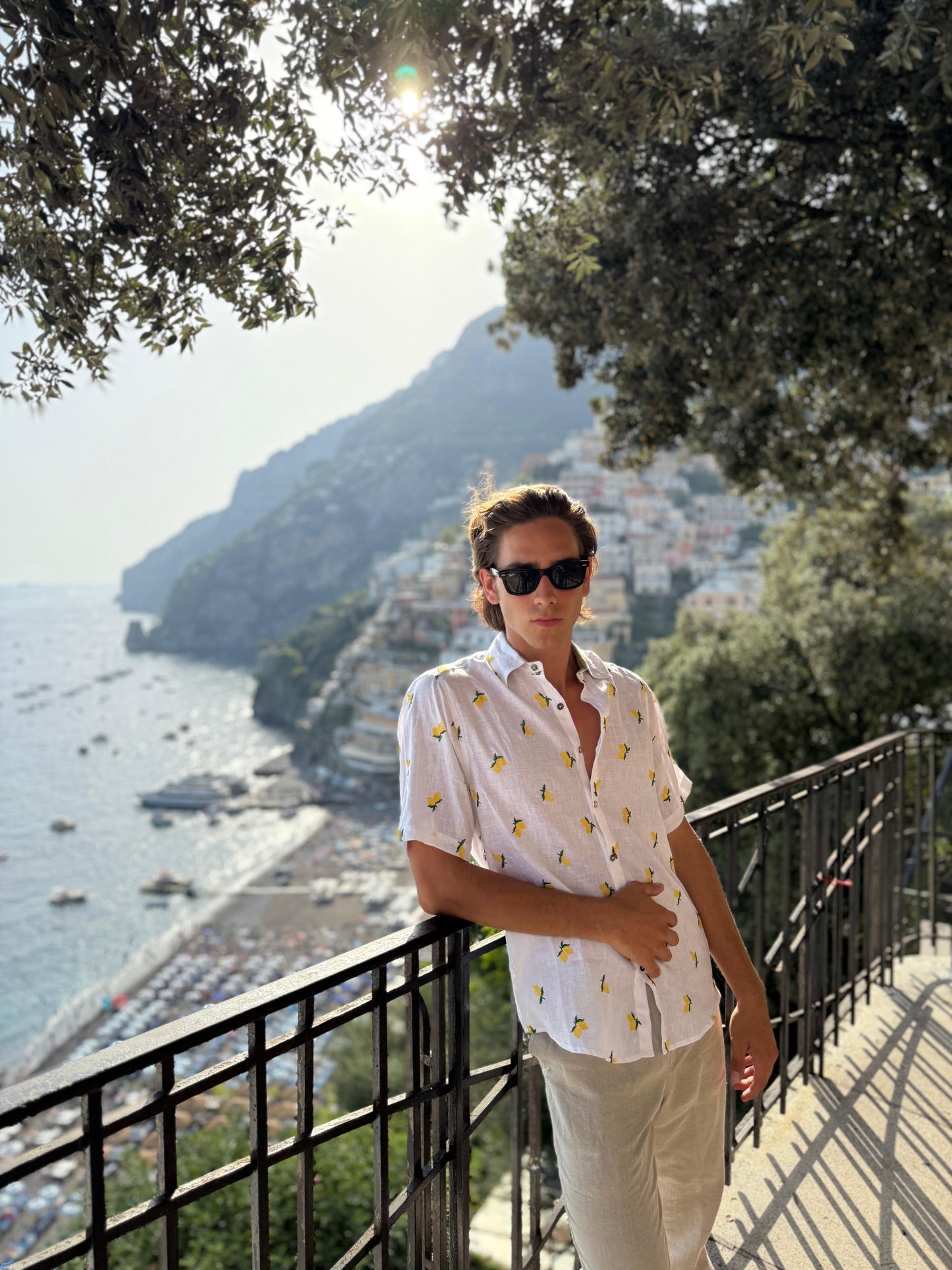 EMBROIDERED LEMON SHIRT FASHION BEACH POSITANO MADE IN ITALY