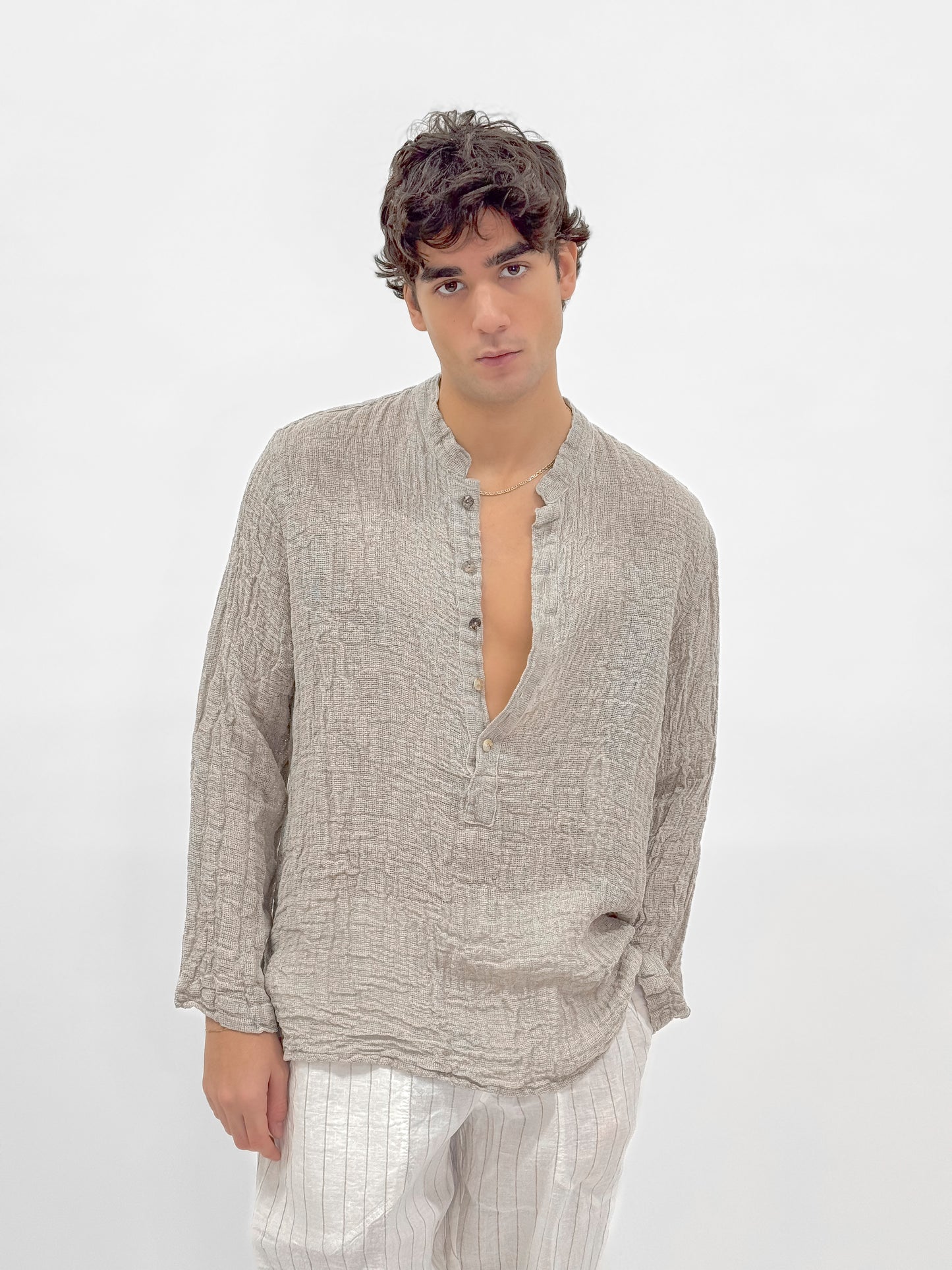 CAMICIA CASACCA IN 100% LINO GREZZO NATURALE CON CINQUE BOTTONI