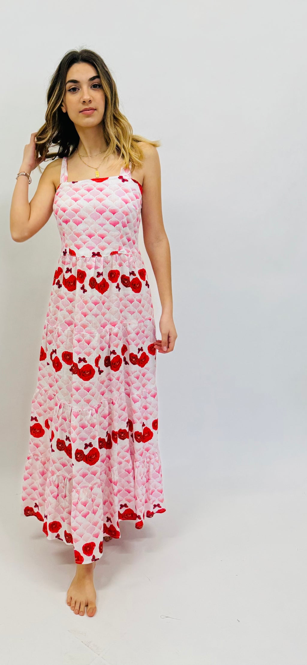 DRESS DOLCE IN LOVELY PINKS AND ROSES PRINTS