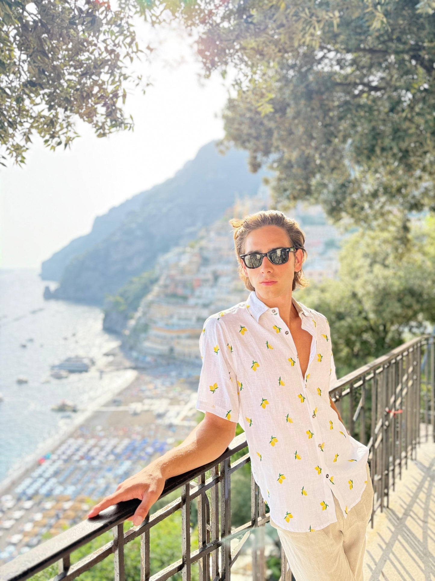 EMBROIDERED LEMON SHIRT FASHION BEACH POSITANO MADE IN ITALY