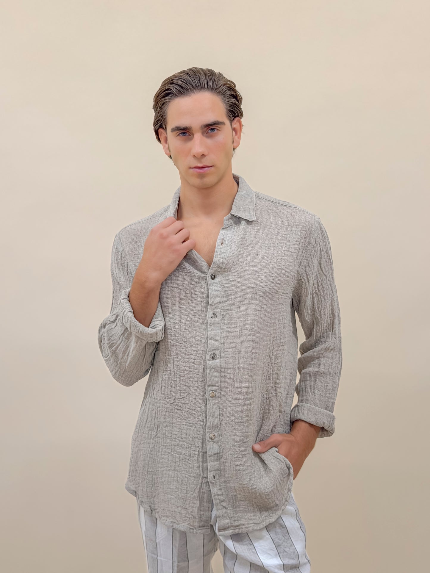 CAMICIA FULL BUTTONS ETAMINA ECRU