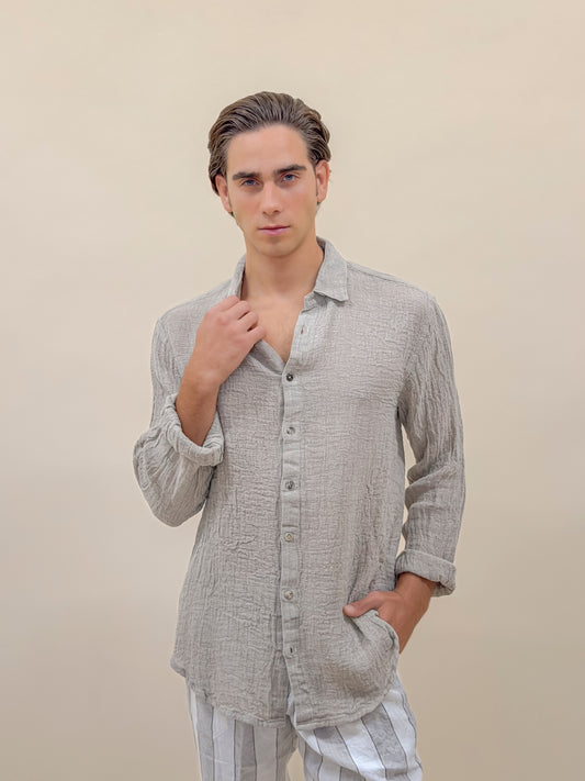CAMICIA FULL BUTTONS ETAMINA ECRU