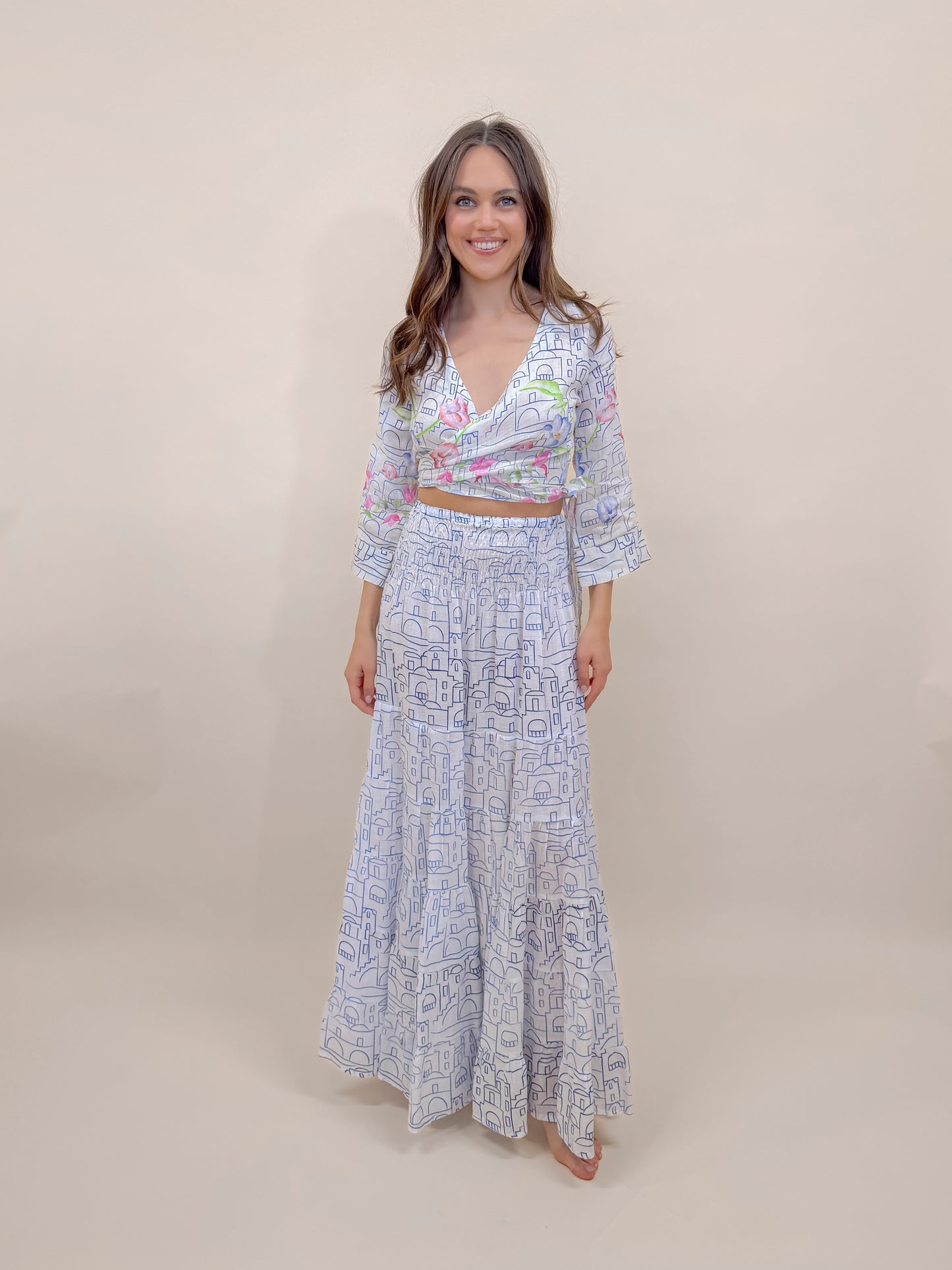 SET GONNA E BOLERO STAMPA POSITANO, LINO MODA MARE POSITANO MADE IN ITALY