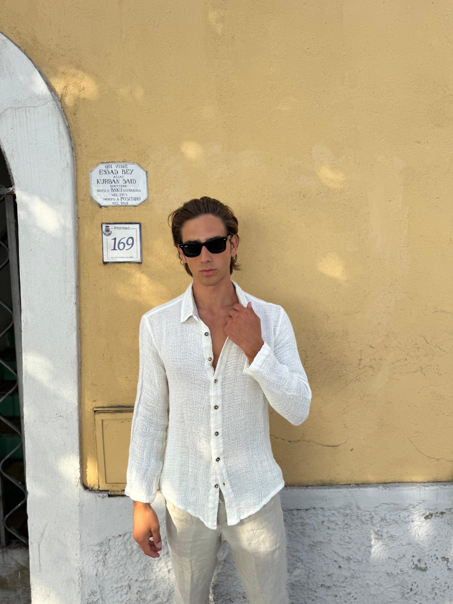 CAMICIA FULLBUTTONS IN RETE DI LINO BIANCA