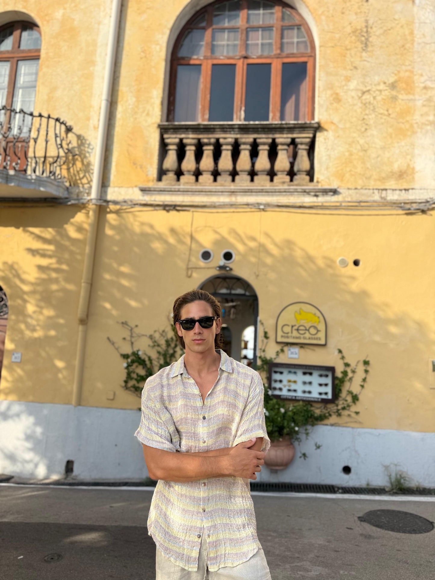 CAMICIA MEZZA MANICA RIGHE MULTICOLOR
