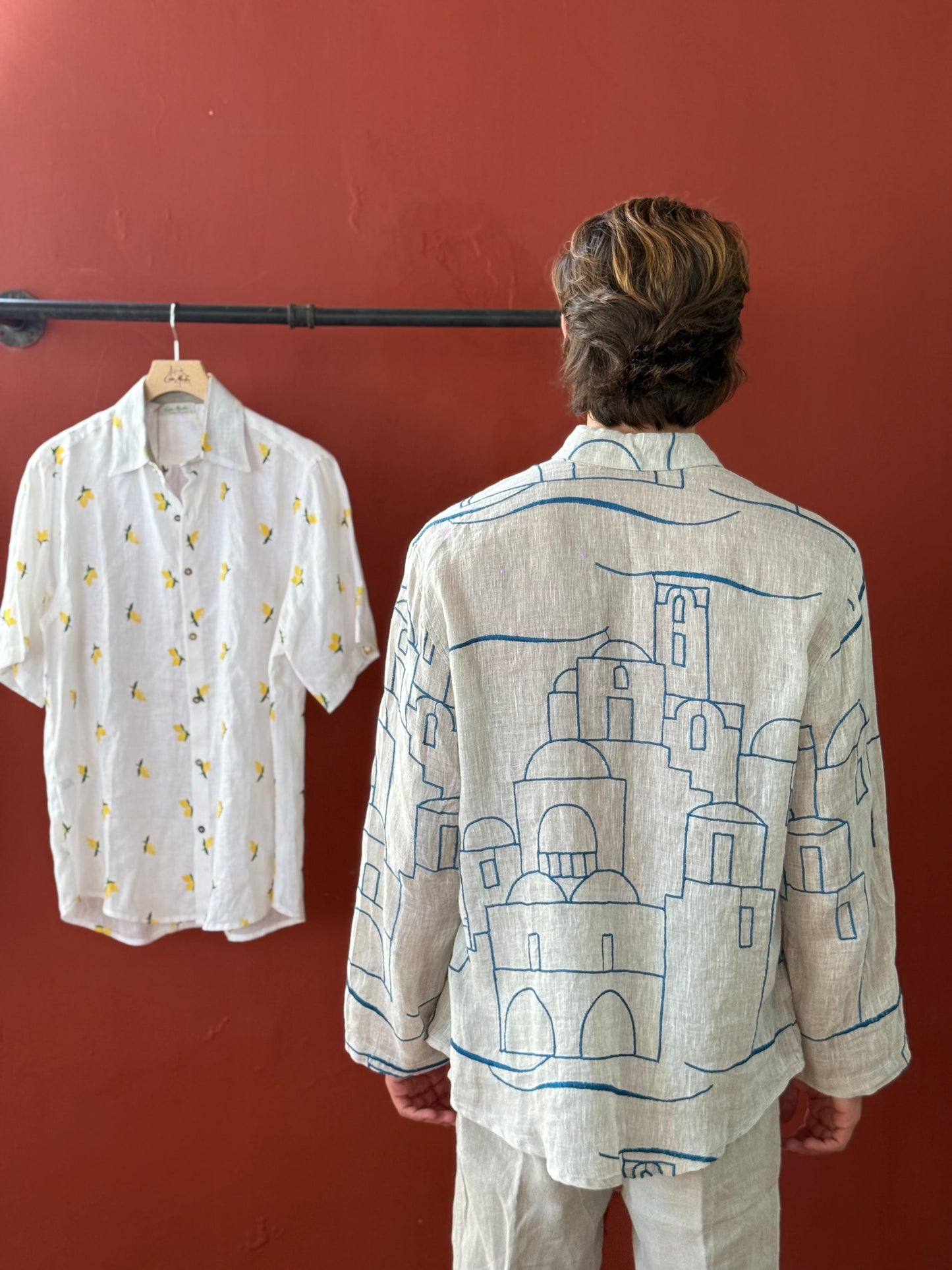 CAMICIA RICAMO POSITANO OUTLINE HOUSES EMBROIDERED