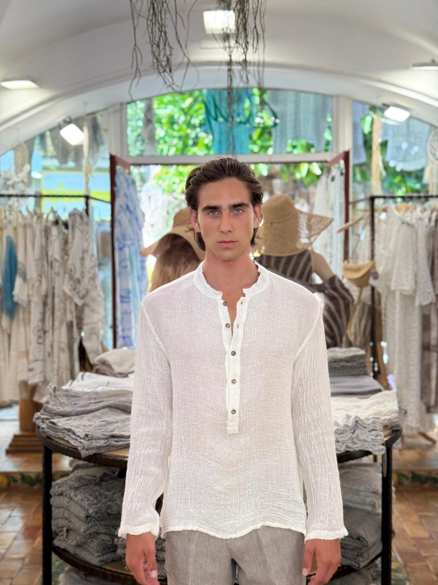 SHIRT JACKET IN PURE LINEN MADE IN POSITANO ITALY