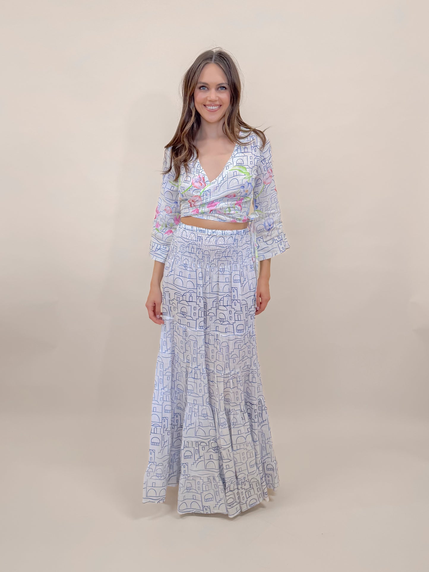 SET GONNA E BOLERO STAMPA POSITANO, LINO MODA MARE POSITANO MADE IN ITALY
