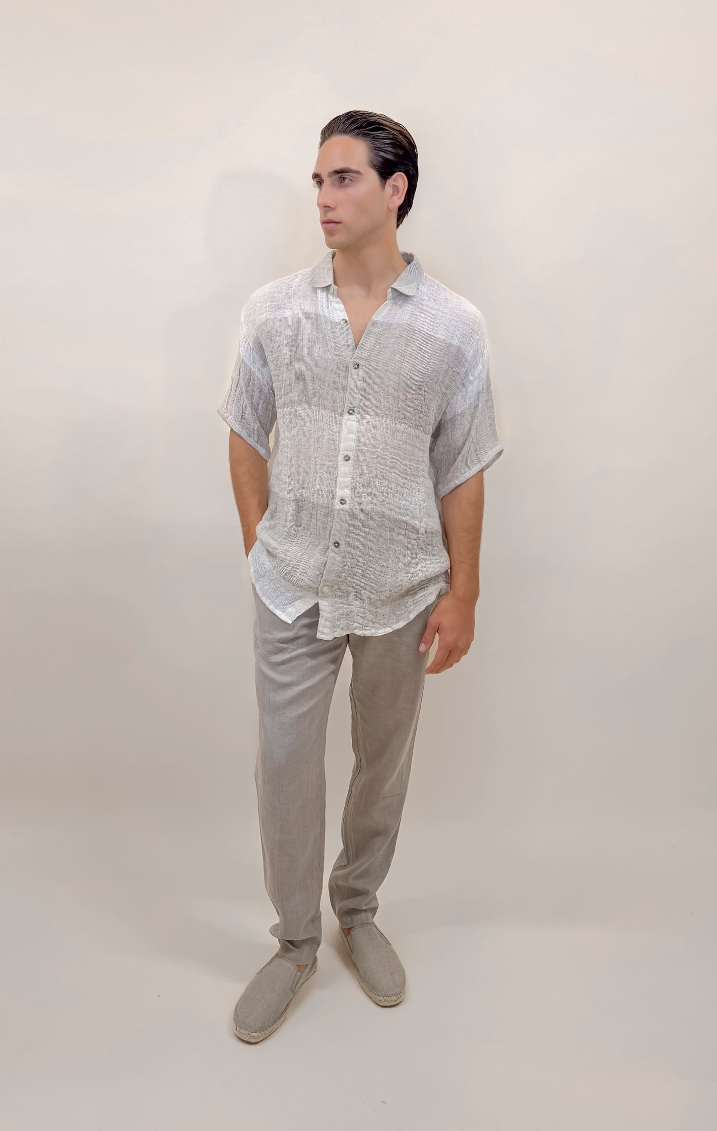 CAMICIA M/M RIGONE ecrù&avorio