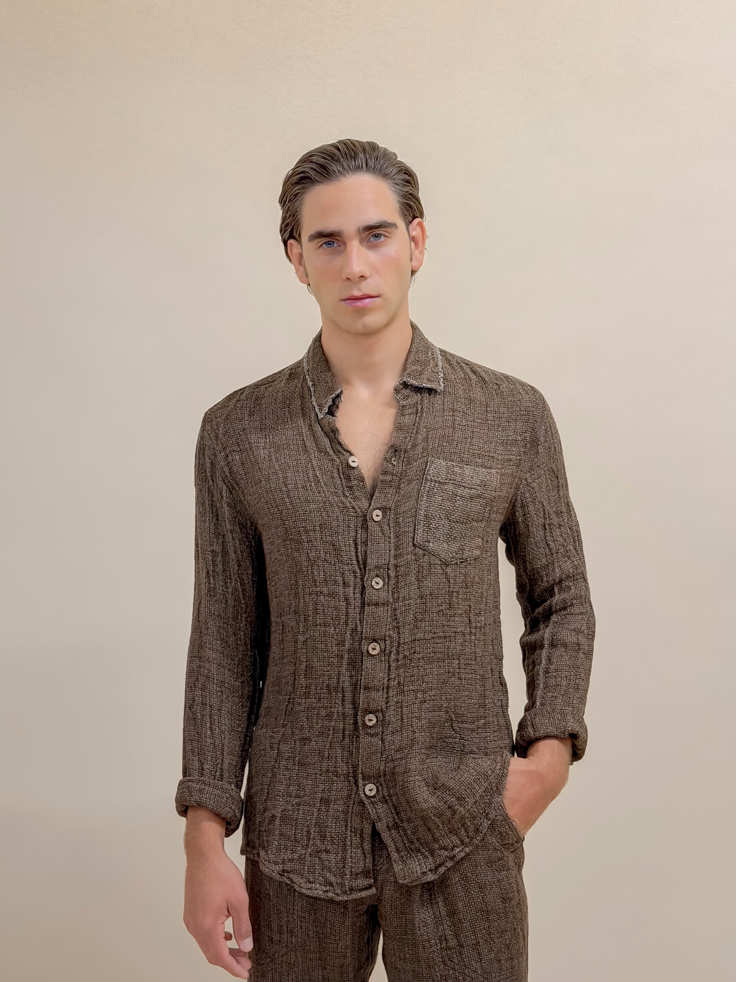 SET CAMICIA E PANTALONE PORTO BROWN FULL BUTTONS