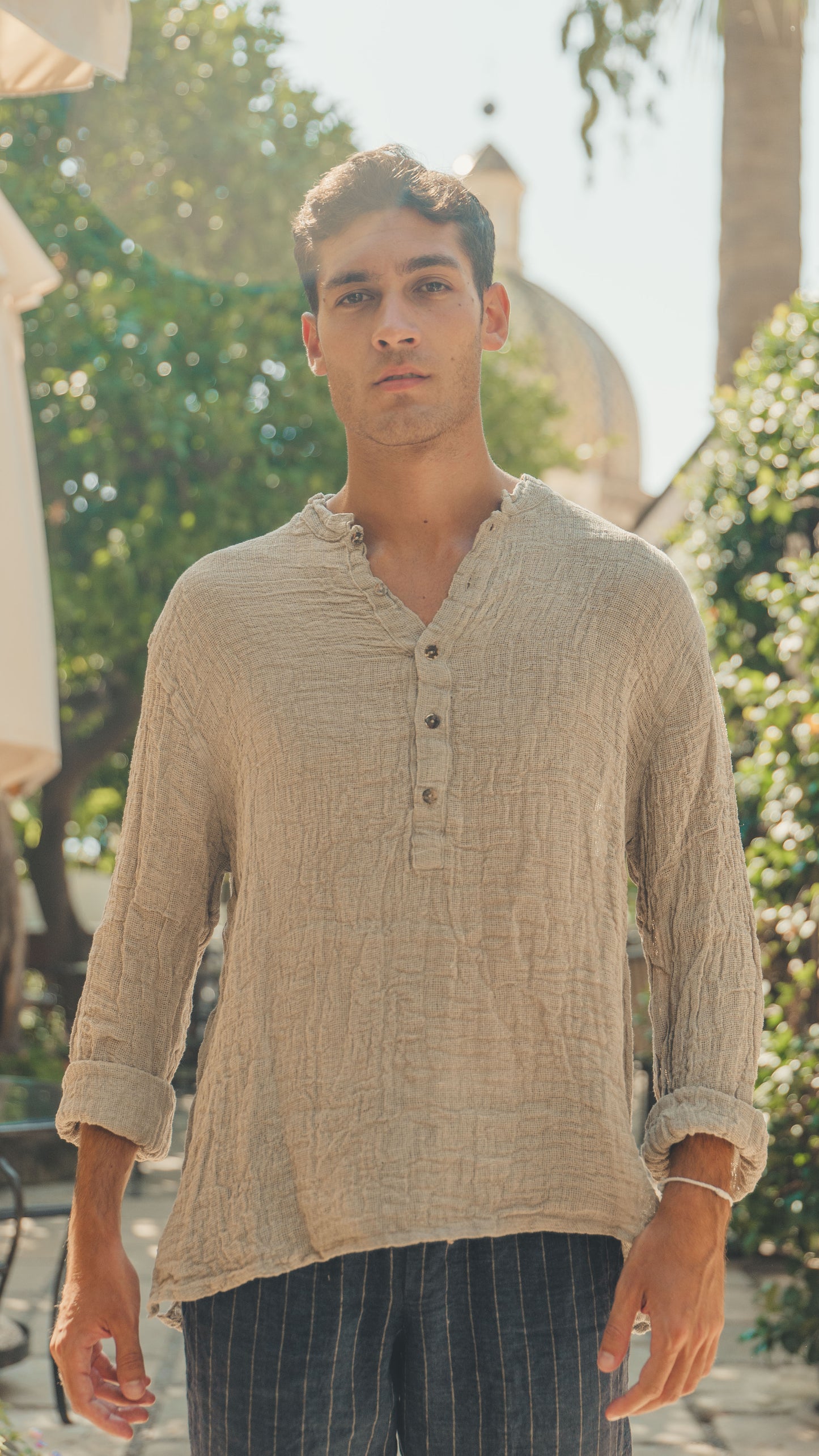 CAMICIA CASACCA IN 100% LINO GREZZO NATURALE CON CINQUE BOTTONI