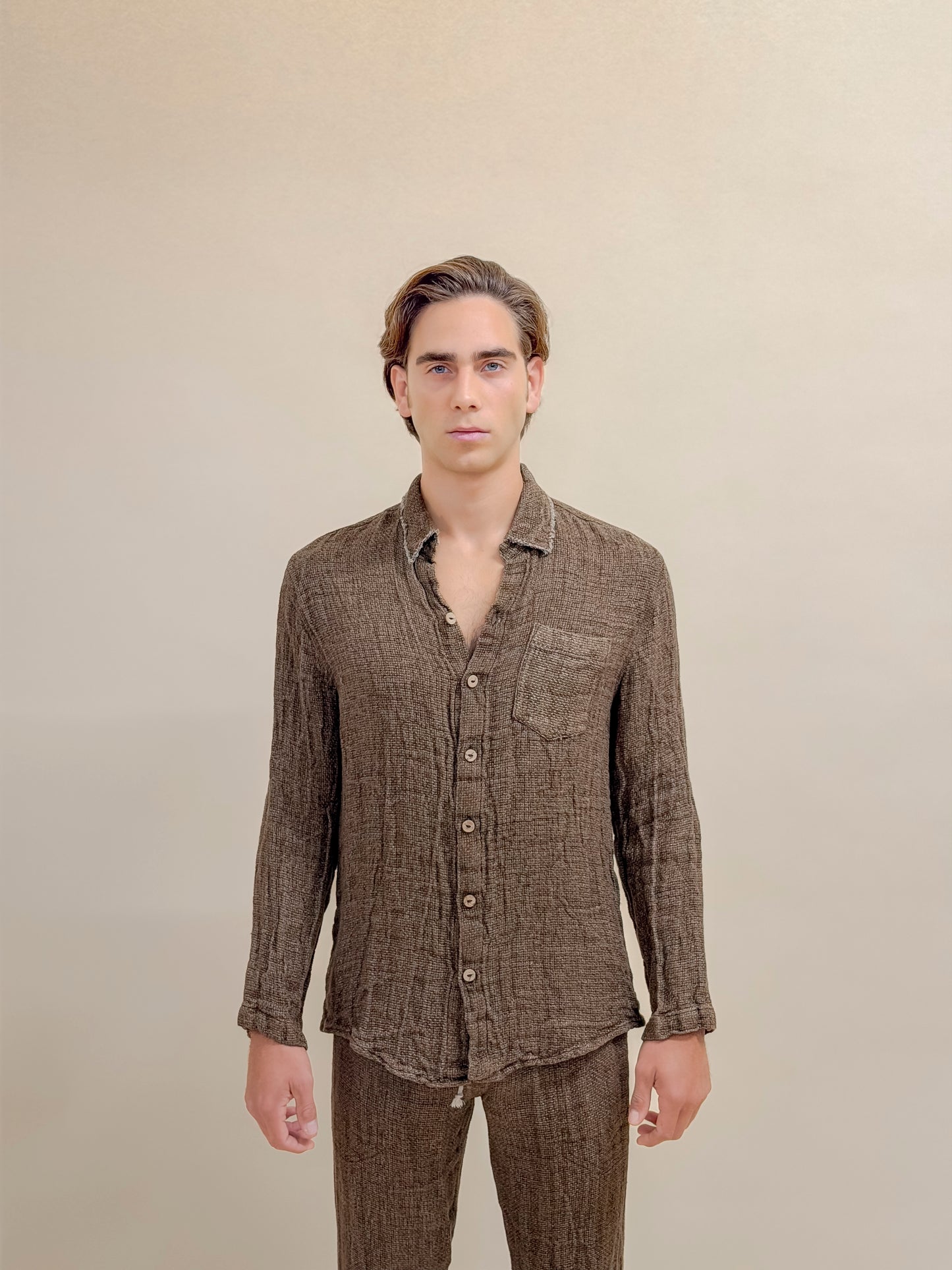 SET CAMICIA E PANTALONE PORTO BROWN FULL BUTTONS