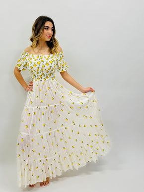 DRESS MEGAN with EMBROIDERED LEMONS