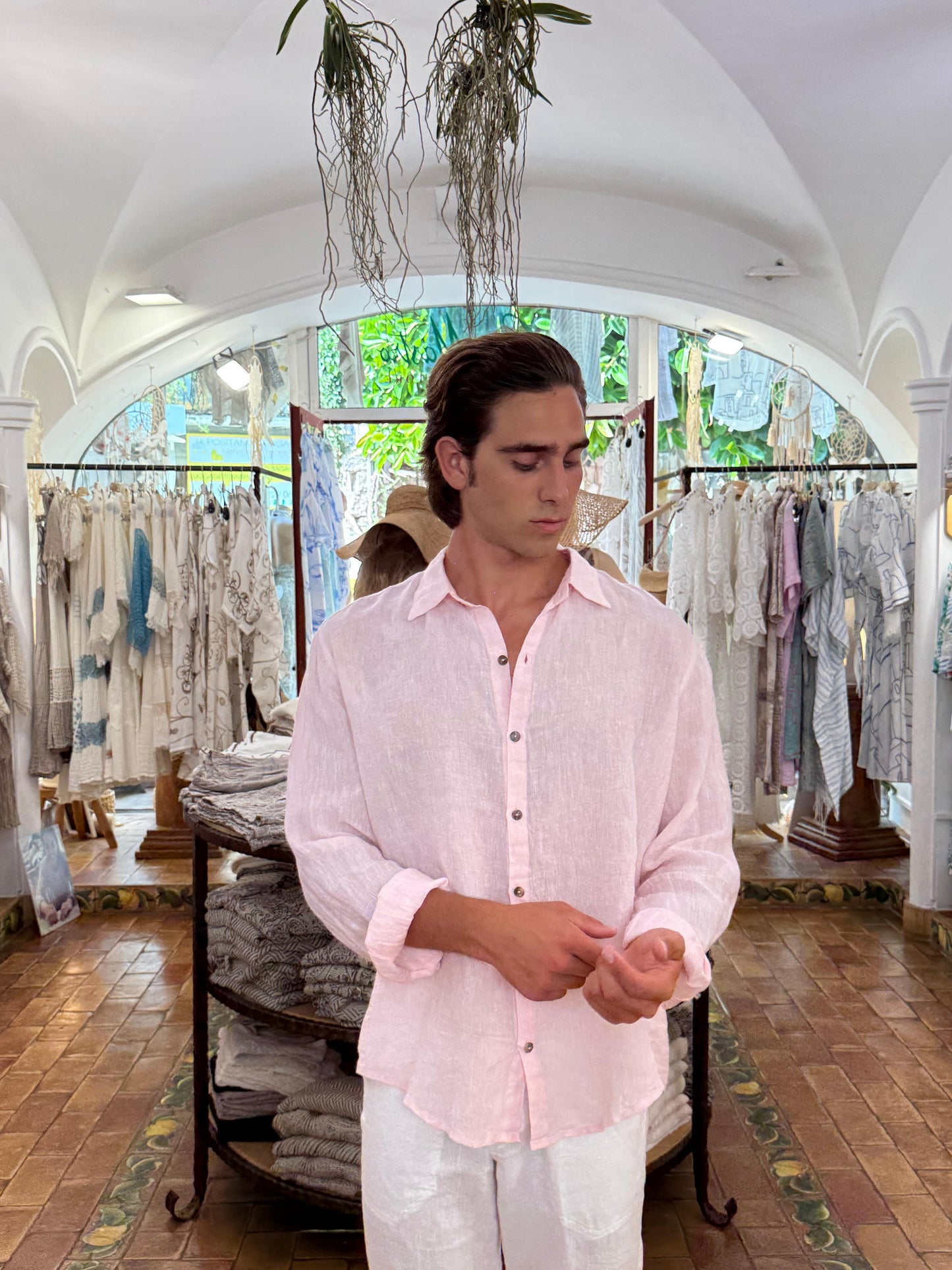 SHIRT 100% LINEN COLORED STRIPES MADE IN ITALY