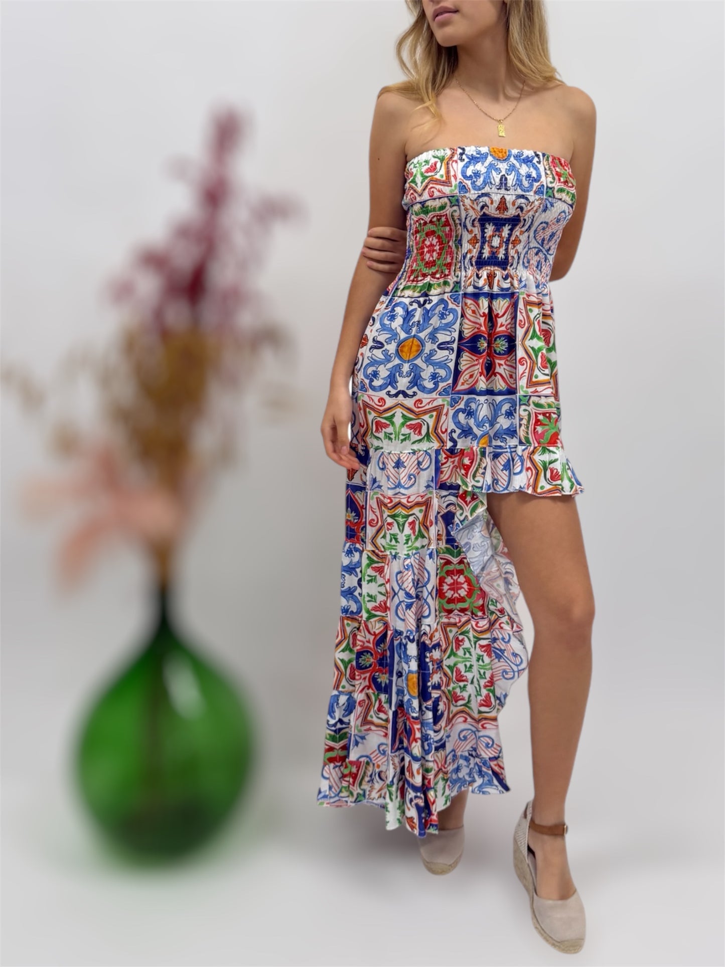 DRESS ROMA IN 100 % PRINTED LINEN MADE IN ITALY