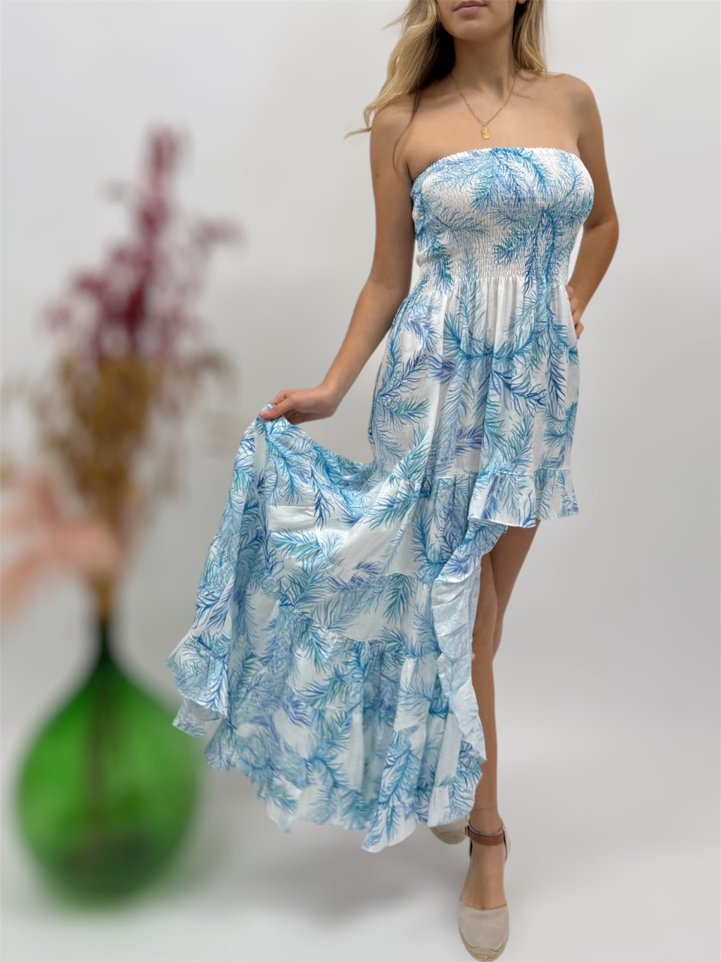 DRESS ROMA IN 100 % PRINTED LINEN MADE IN POSITANO